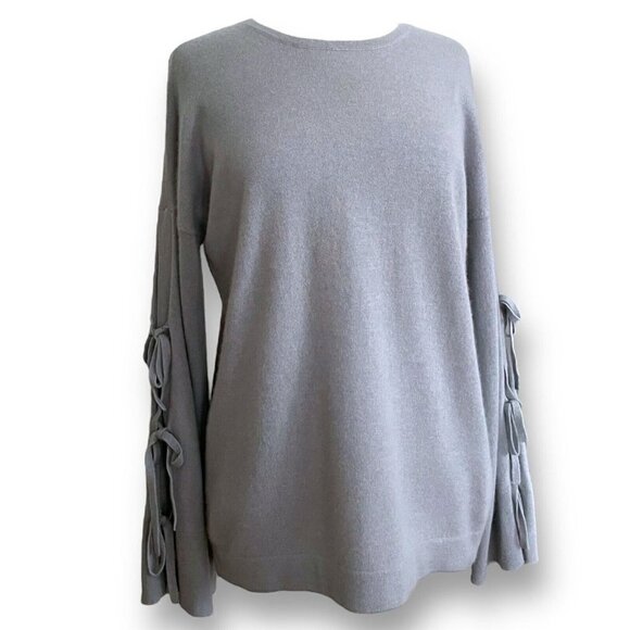 Kokun Womens Cashmere Sweater Sz L Gray Tie Sleeve Luxury Coastal Minimalist - Picture 4 of 7